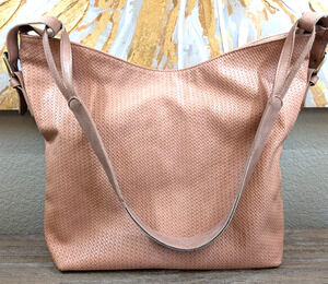 Anthropologie Blush Pink Woven Faux Leather Slouchy Tote Shoulder Bag Vegan